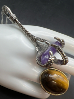 Statement Eagle Claw Amethyst Pendant Tiger Eye Ring