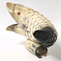 Weird Carved Horn Fish on Horn Base 6.75" Long