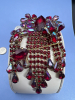 SPECTACULAR Siam Red AB Large Brooch Earring Set - 7