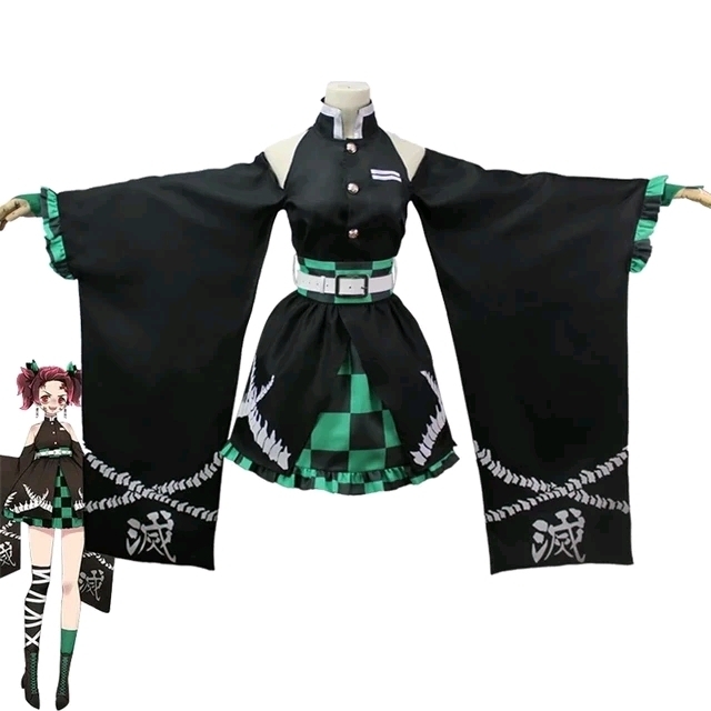 Anime Costume Tanjiro Kamadou Female Dress Anime Demon Slayer Kimetsu no Yaiba Size XL