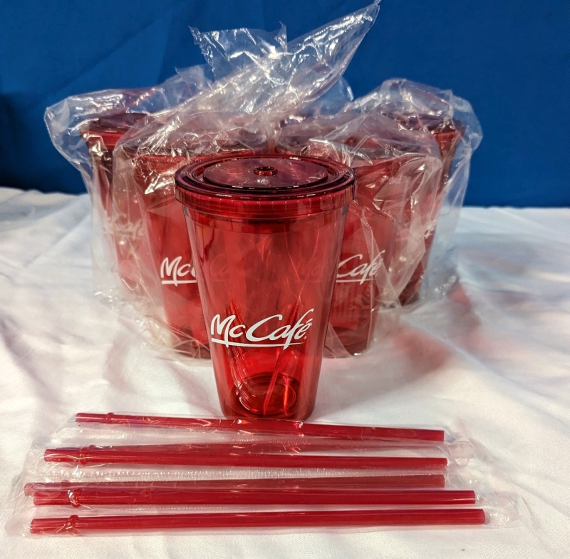 6 New McCafe Travel Cups with Straws.