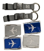 4 New Metal Luggage Tags & 2 New Luggage Suitcase Hanging Belts / Storage / Carrying Straps