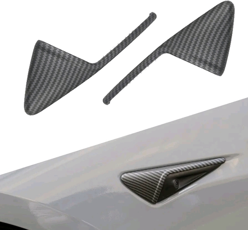 New Turn Signal Side Camera Covers (2) for Tesla Model 3 Y (Glossy Carbon Fiber Pattern)