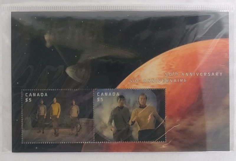 STAR TREK 50th Anniv. Canada Post Two (2) $5 Lenticular Motion Stamps , Sealed