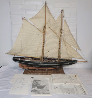 Vintage BLUENOSE Nova Scotia Schooner Model w/Blueprints . Measures 33.5" Long & 27" Tall