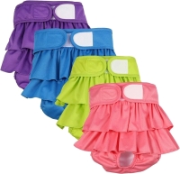 4 New Large Size Frilly Doggy Diapers: Washable, Velcro Waist Bands & Tail Hole