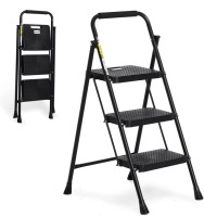 NEW double elite folding 3 step ladder black