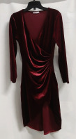 Womens Wrap V Neck Long Sleeve Velvet Bodycon Ruched Dress Size M