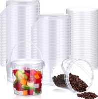 Mifoci 50 Pcs Food Clear Plastic Bucket with Lid Reusable Freezer Safe 32 oz Case is open, Sold as is Stock photo used <br/>