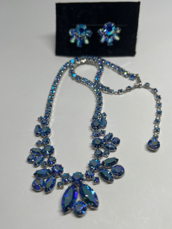 Sherman Signed Blue Necklace with Earrings