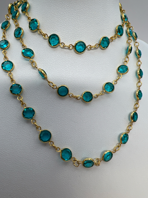 Vintage Teal Blue bezel Set Crystal Necklace