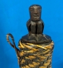 Wooden Rainstick and Woven Container with Carved Stopped - 4