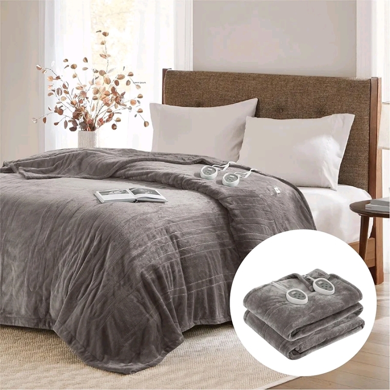 Degrees of Comfort Electric Blanket King Size, Dual Control, Heated Blanket for Bed, with Auto Shut Off , Machine Washable, Grey, 104x﻿90 Stock photo used Retail $219.00