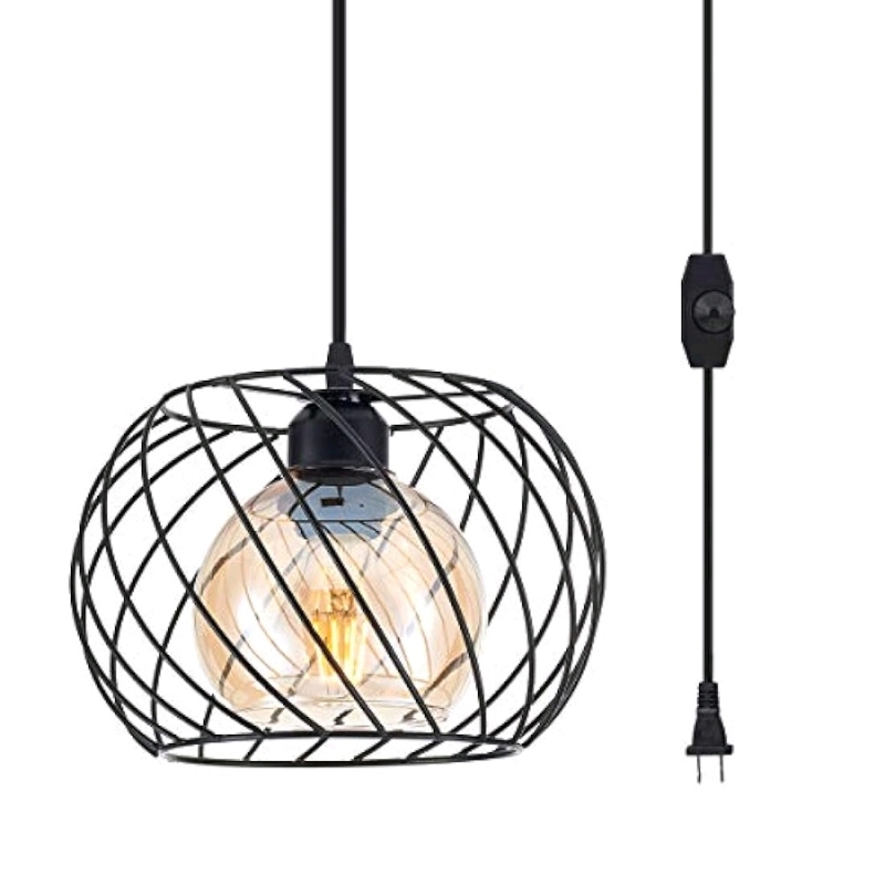 Plug In Pendant Light With Dimmer Switch , Black Finish 9W x 8H"