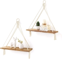 2 Rustic Wood and Macrame Shelves Stock photos used