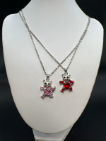 18K Gold Plate Two Rhinestone Cat Necklaces