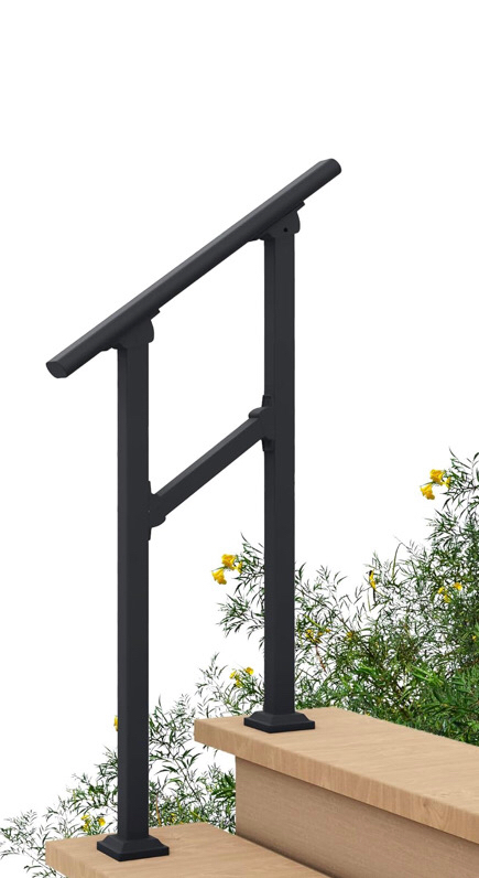 2 Steps Outdoor Hand Rails for Steps, Black Wrought Iron Handrail Kit