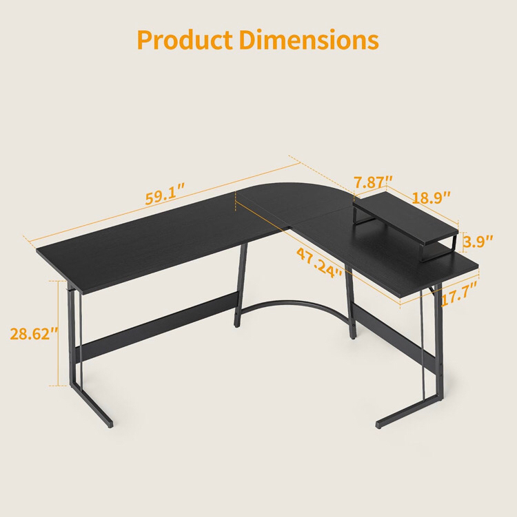 CubiCubi 59 x 47 inch L-Shaped Desk Computer Corner Desk, 59.1"