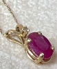 10KT Ruby Diamond Solitaire Pendant on 10K yellow Gold Chain