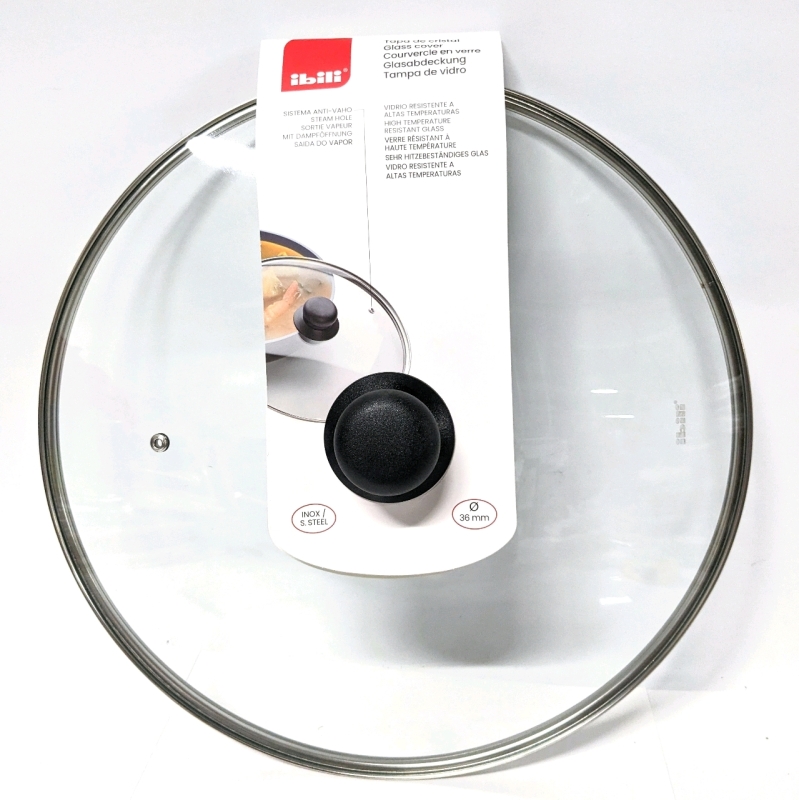 New Ibili 14" Diameter Glass Cover with Venting Steam Hole / High Temperature Resistant Glass 36mm