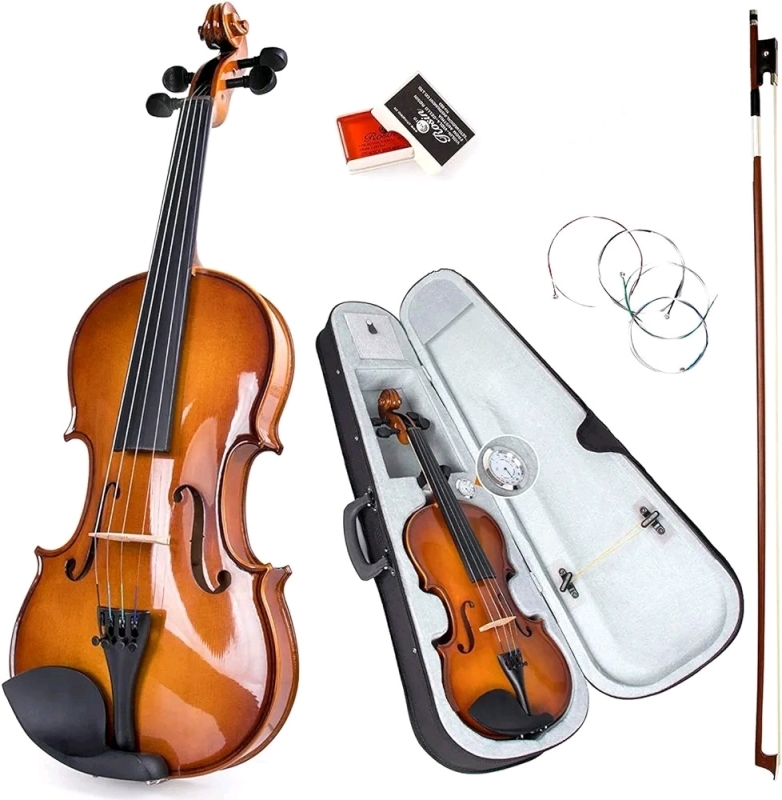 Kmise Acoustic Violins Solid Wood Fiddle Set for Adults Beginners Students with Violin Bow, Case with Hygrometer, Rosin, Extra Strings