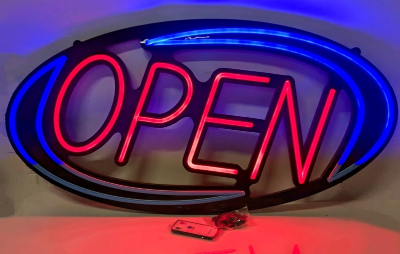 New Large 31.25" x 15.75" OPEN Store Business Sign with Chains for Hanging and Remote Control