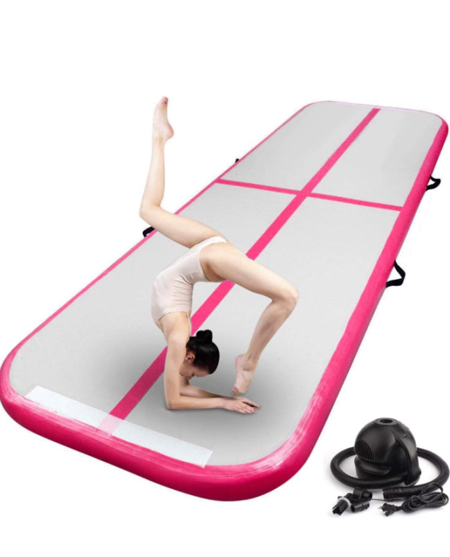 Inflatable Gymnastics Air Tumbling Track Mat 20ft, Tumble Track Floor Mat with Electric Air Pump for Home Use Training Cheerleading Yoga Water Gym Park , pink