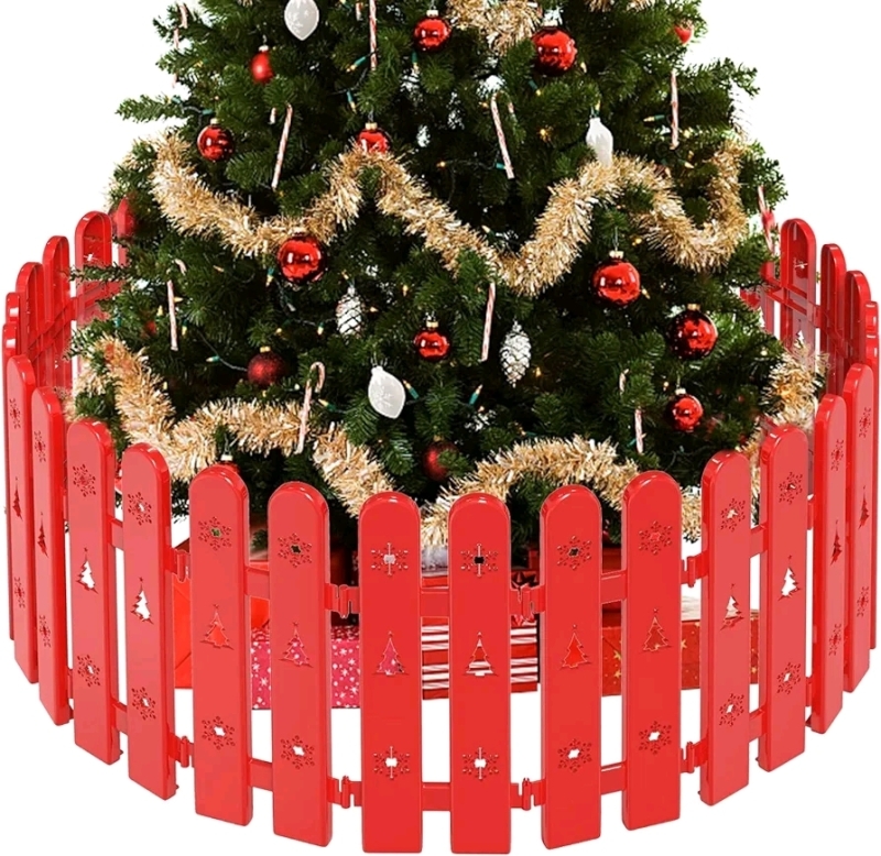 New 24 Pieces Red Christmas Tree Decorative Picket Fence Border