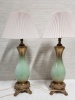 Pair of Vintage Smokey Mint Glass & Metal Lamps - 3