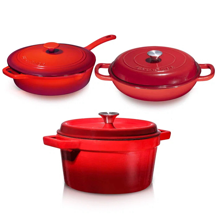 New 3 Piece Bruntmor Enamelled Cast Iron Cookware Set