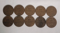 1920 - 1936 Canadian King George V Penny Lot . 10 Coins