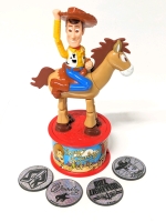 Vintage TOY STORY : POG Slammers & 8" Tall McDonald's Woody and Bullseye Collapsing Toy