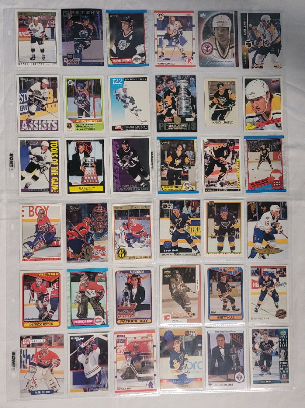 NHL Hockey Super Star Trading Cards . Gretzky , Lemieux , Roy & Hull . 9 Cards Each