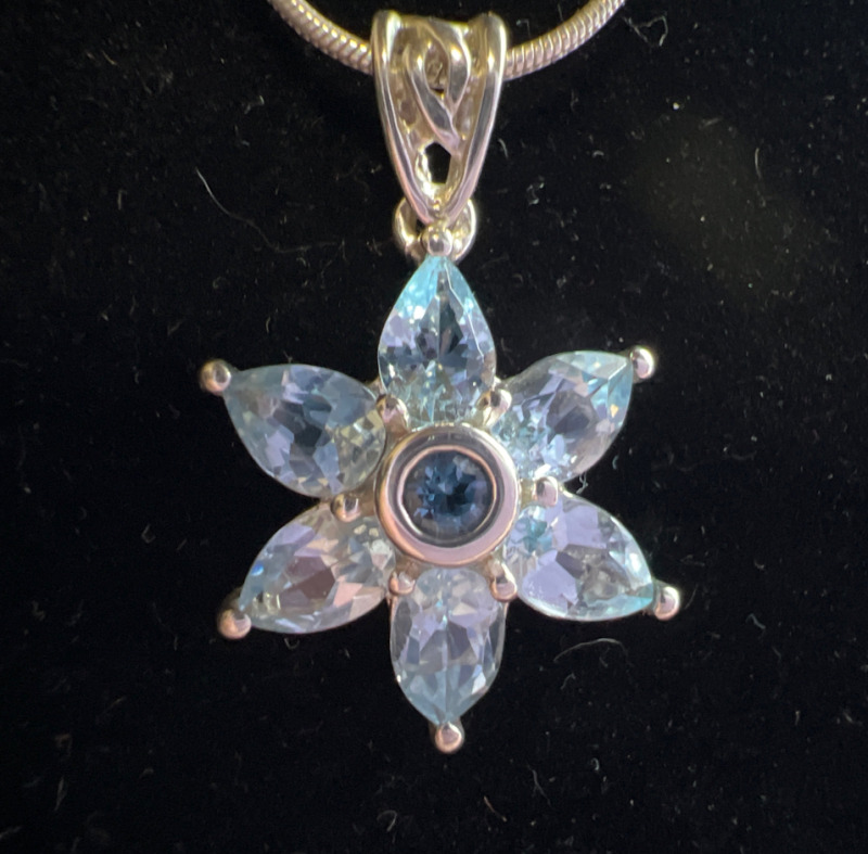 Blue Topaz figural 925 Sterling Pendant with 925 Chain