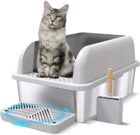 New Suzzipaws Enclosed Stainless Steel Cat Litter Box with Lid, High Wall Enclosure, Non-Sticky, Anti-Leakage, Easy Cleaning