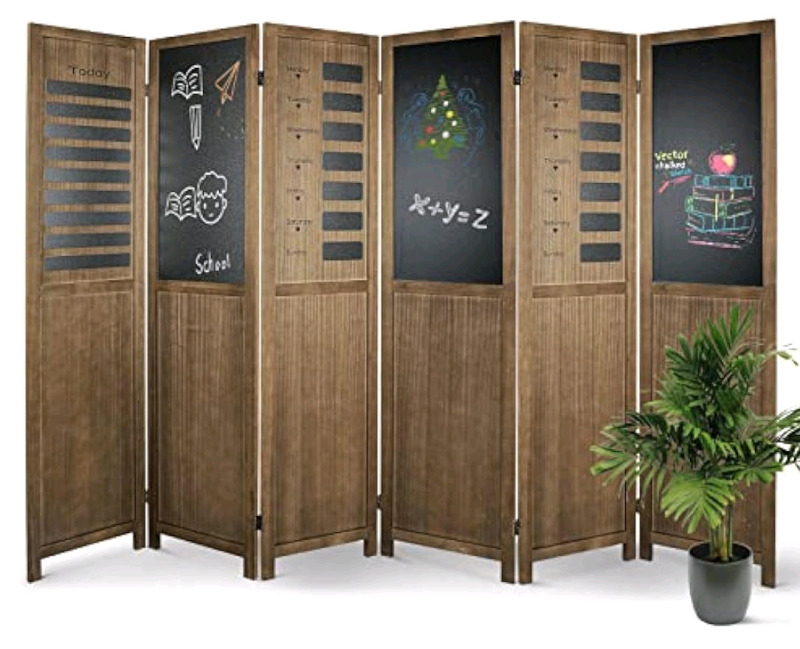 New - ECOMEX Wooden 6-Panel Room Divider with Chalkboard Panel .