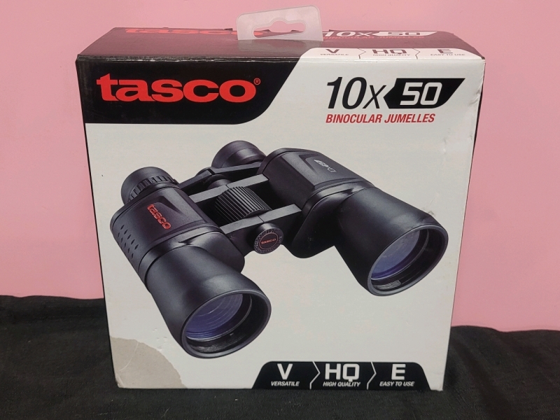 New - TASCO 10×50 Binoculars with Carry Case & Neck Strap