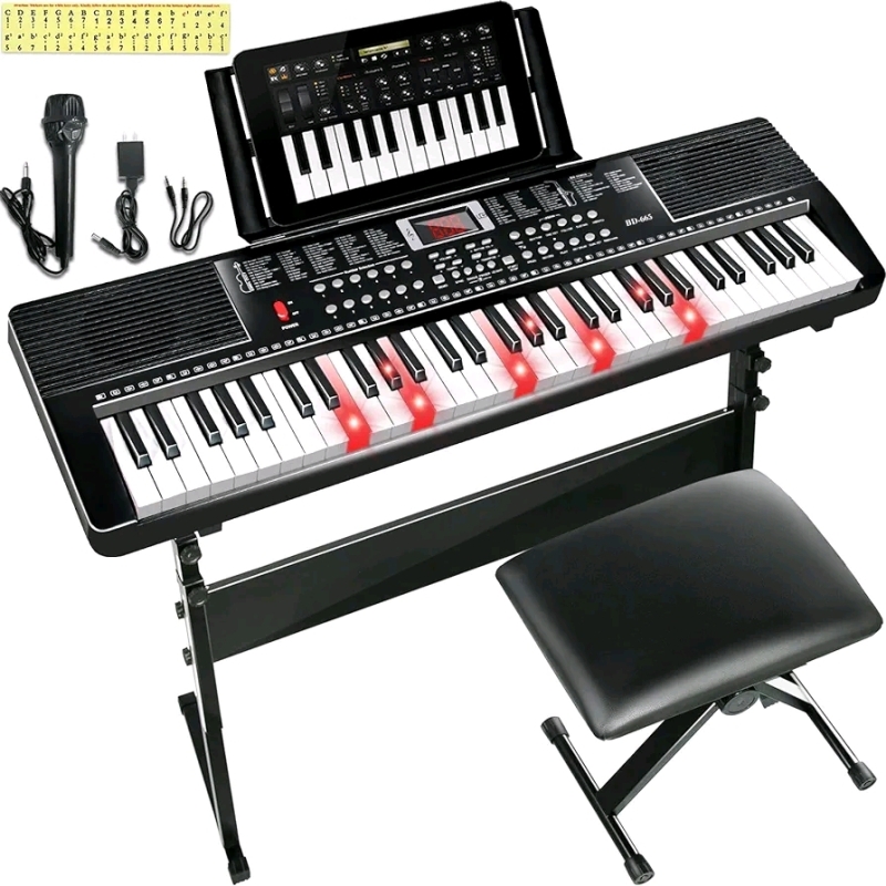 New 61 Key Electric Keyboard Piano for Beginner Set w/Stand and Bench - BD-665