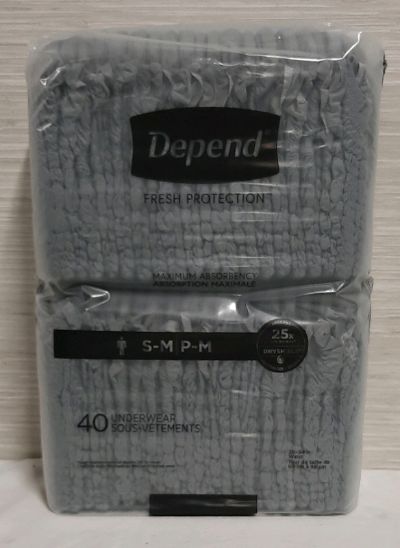 Depends for Men Size S 26 to 34 inch waist 40 per Package