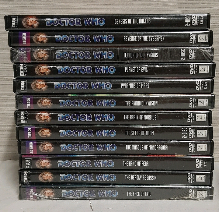 A Selection of Doctor Who DVDs with Tom Baker Two are new and not all cases have been checked for content