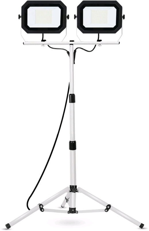 UFOND 20000 Lumen Work Lights with Stand, 200W Dual Head LED Work Light, Waterproof Lamp with Individual Switch, Adjustable Metal Telescoping Tripod 10Ft Power Cord