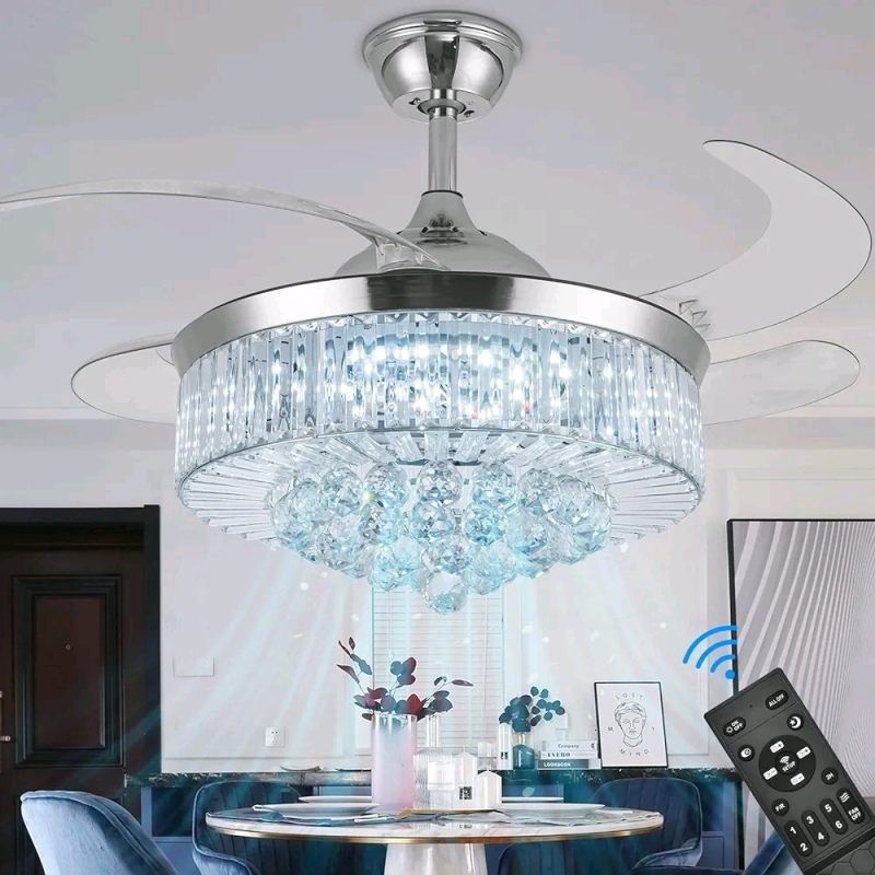 36" Invisible Ceiling Fan Chandelier Light