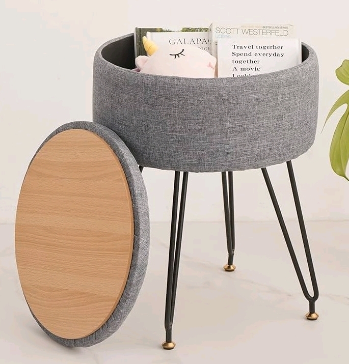 New ALeesing Vanity Stool / Round Footrest Footstools with 4 Metal Legs (Flax Grey)