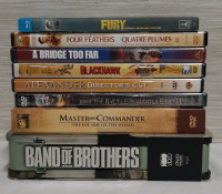 AN Assortment of DVDs About War including the series Band of Brothers. Not all cases have been checked for content