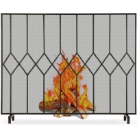 New Amagabeli Fireplace Screen Single Panel Wrought Iron Fire Spark Guard for Indoor Outdoor - WG040