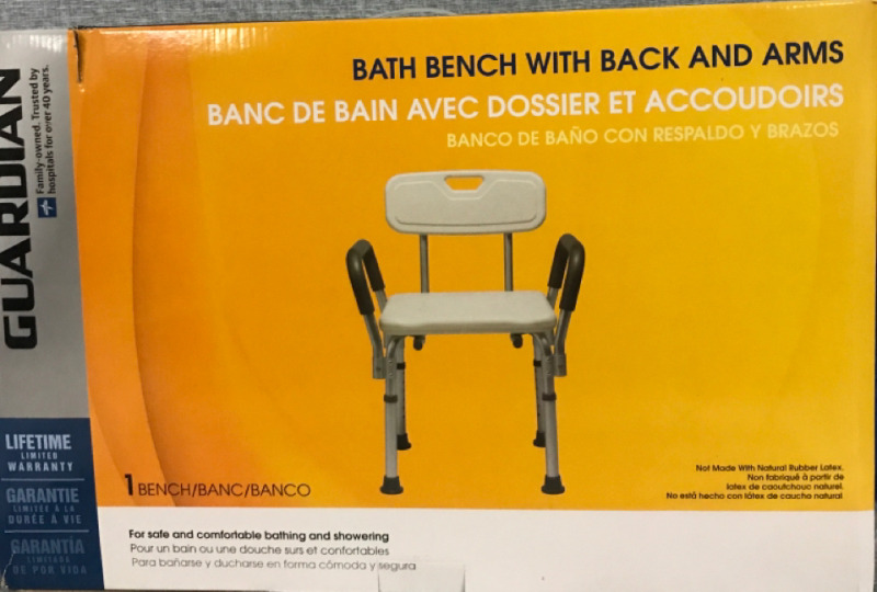 New Guardian Bath Bench With Back and Arms