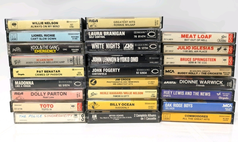 26 Vintage Audio Cassette Tapes : All the Greats like: Toto, Dolly Parton, The Police, Huey Lewis and the News + More!