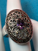 Oval Statement Scrolled Marcasite Purple Stone Ring - 3