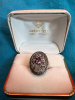 Oval Statement Scrolled Marcasite Purple Stone Ring - 6