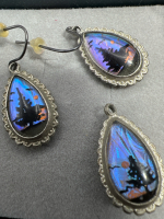 Blue Morpho Butterfly Reversre Pendant Earring Set